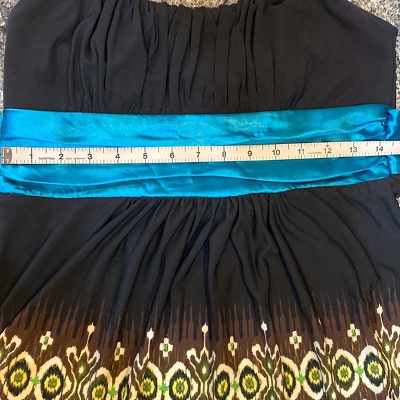 Love Tease Slip Dress in Black & Teal with a Tribal Like print on bottom. Size M - Picture 7 of 10